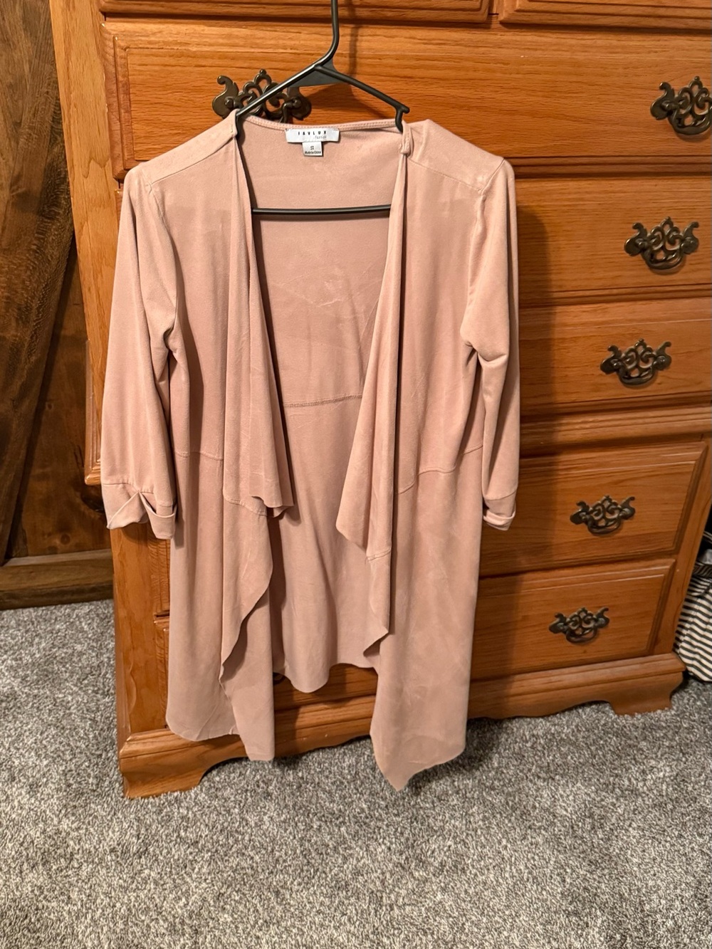 FAVLUX Draped Open-Front Cardigan in Dusty Rose